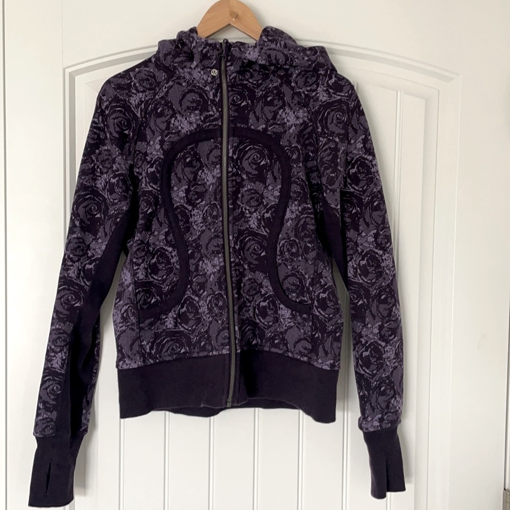 Lululemon 10 Purple Floral Fleece Scuba zip hoodie